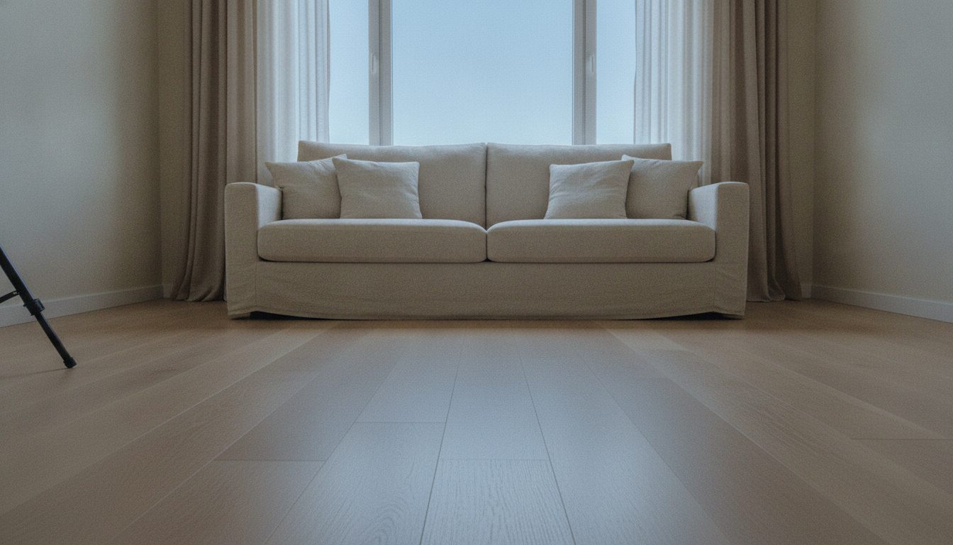 A rental living room staged for listing photographs